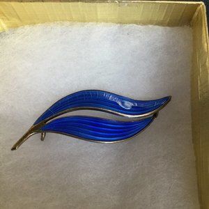Norway Sterling Blue Enamel Leaf Pin